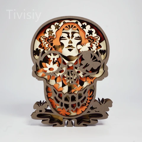 Virgo Skull 3D Wooden Carving,Suitable for Home Decoration,Holiday Gift,Art Night Light